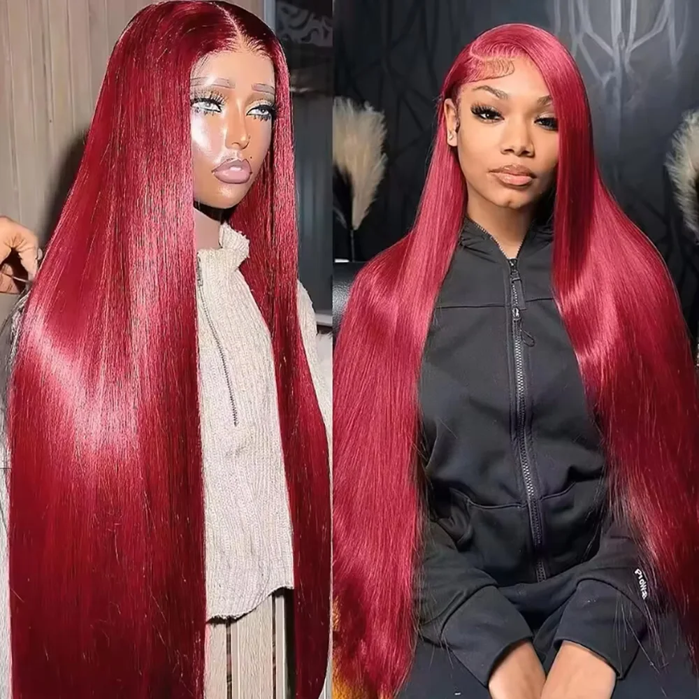 

99j Burgundy Lace Front Human Hair Wig 99j Straight Human Hair Wig 13x6 HD Lace Frontal Wig 200 Density Human Hair Wig For Women