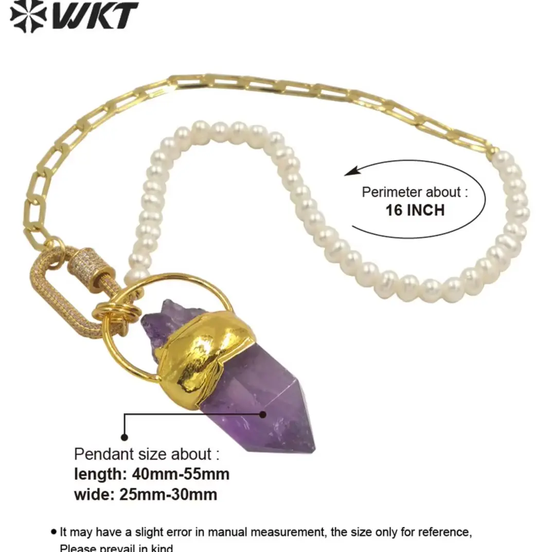 

WT-N1303 WKT Новинка! Оптовая продажа: модное ожерелье с подвеской из аметиста с золотым гальваническим покрытием, ожерелье с натуральным камнем.