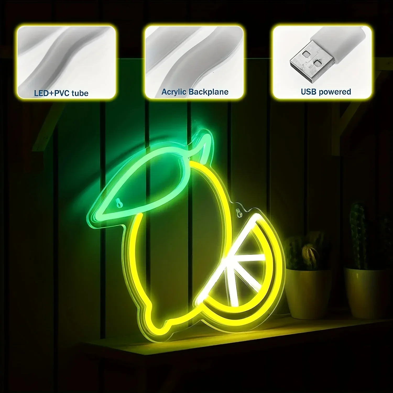 Lemon LED Neon Light Sign for Wall Decor Fruits Light Up Signs for Home Bedroom Kids Room Party Christmas Decor