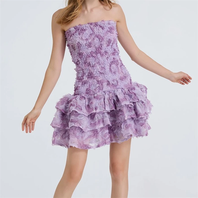 ฤดูร้อนดอกไม้อย่างเป็นทางการชุดราตรีสั้นชุดผู้หญิงหวานชุดบอล 3D ดอกไม้ Ruffle Beach สวมวันเกิด Prom Party Dresses