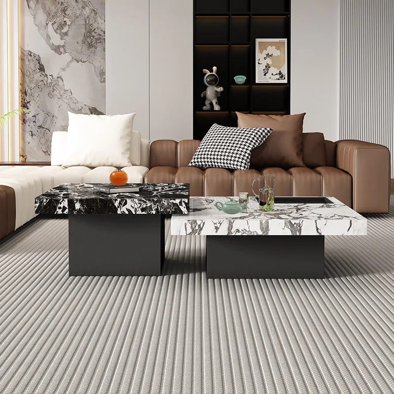 PYH high-end rock slab coffee table modern small apartment light luxury marble square high and low combination