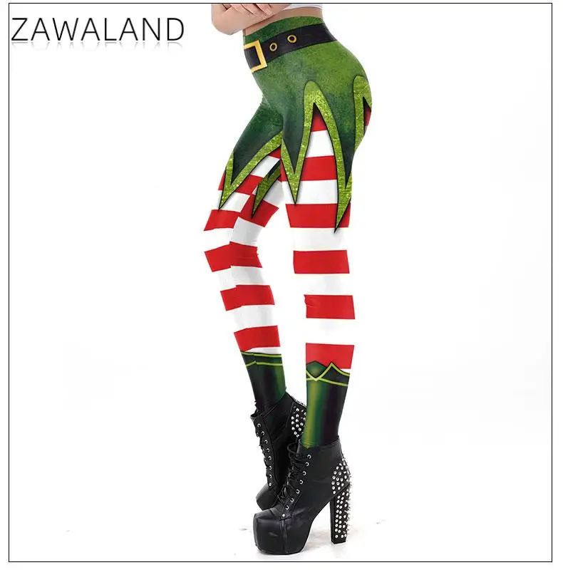 Zawaland عيد الميلاد اليوغا طماق للنساء مضحك الأحمر شريط الحرير جورب ثلاثية الأبعاد طباعة اللياقة البدنية تجريب بنطلون عيد الميلاد طماق الحفلات #3