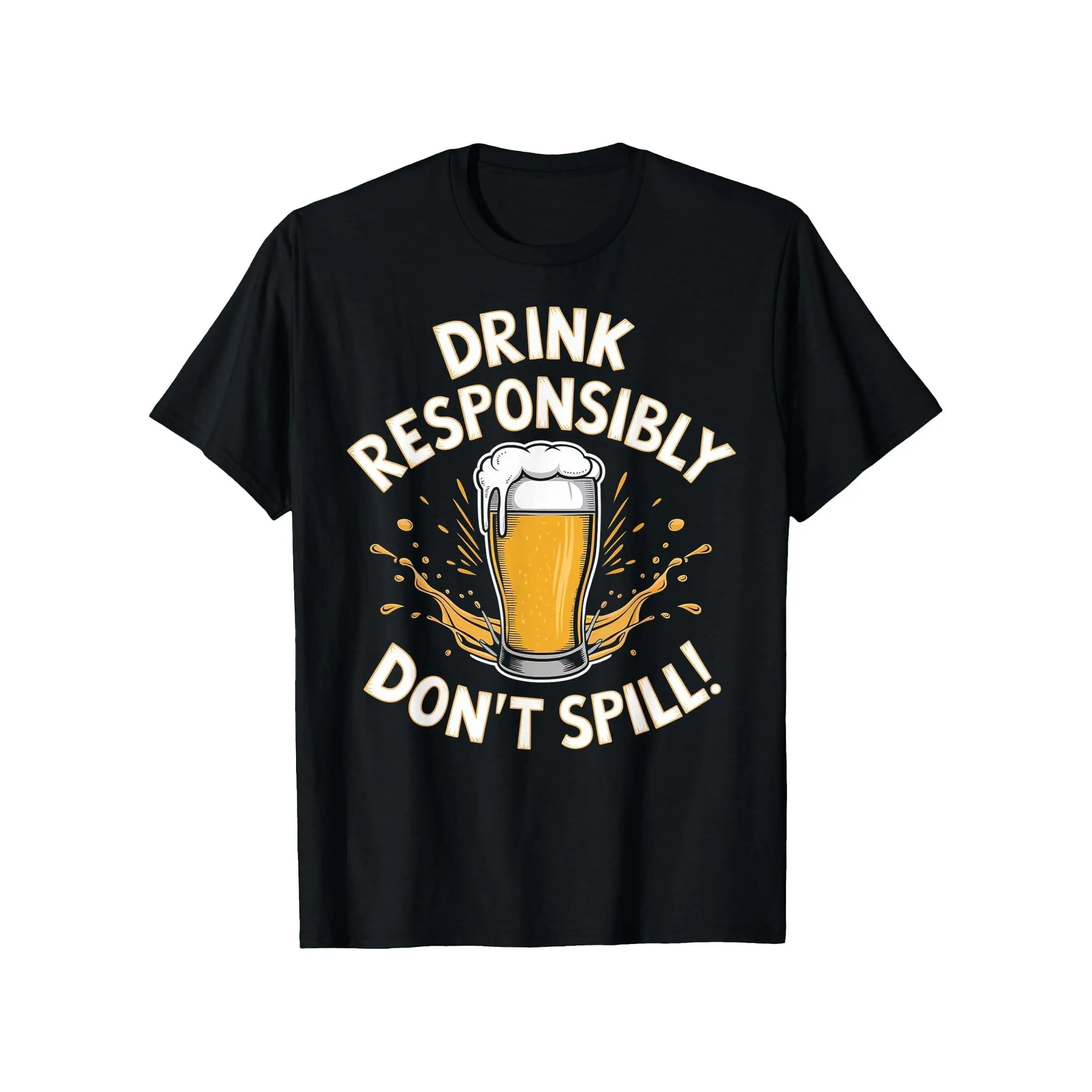 

Men'S Cotton Humor Graphic T-Shirt with Crew Neck, Casual Fit, Short Sleeves for Summer 180 g - Drink Responsibly Don't Spill