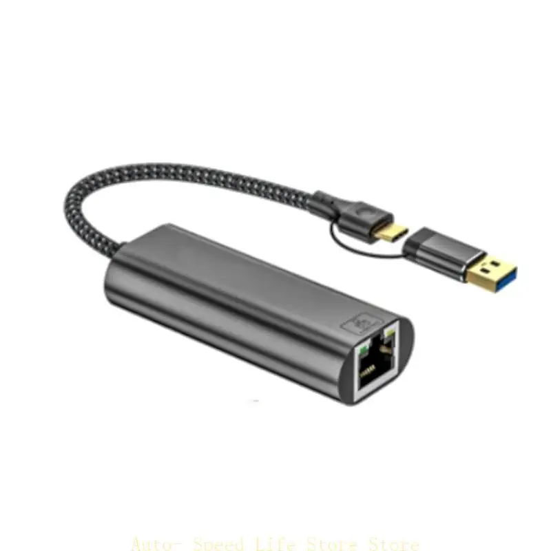 

02DA USB+Тип C в Ethernet Adapter RJ45 2,5 Гбит / с гигабитный сетевой адаптер для ПК