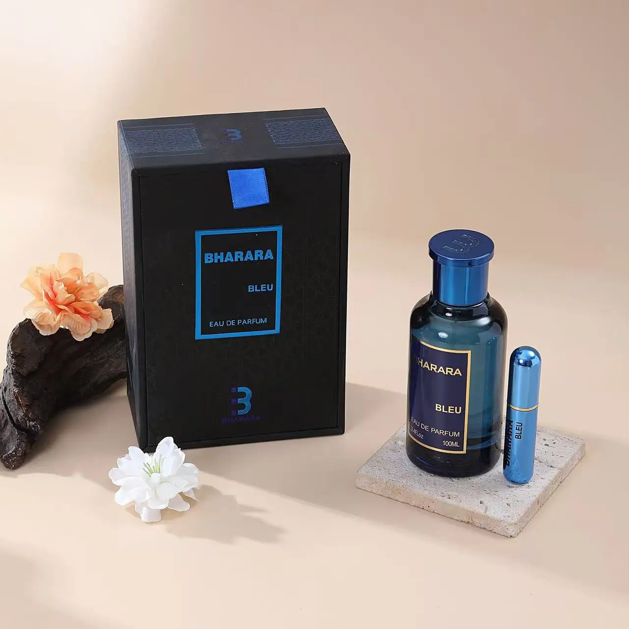 Bharara Bleu Eau de Parfum Gift Set: 100ml Bottle & Travel Spray, Refreshing Aquatic Scent for Men