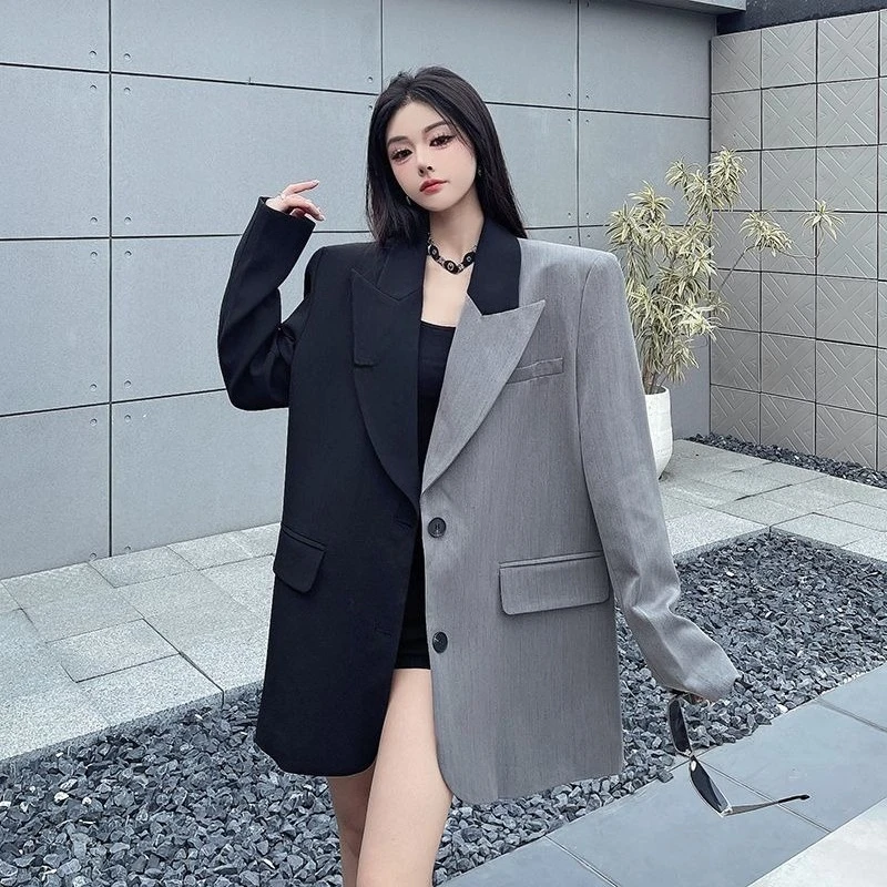 Nieuwe damescollectie lente-herfst Kenmerken Nisontwerp Onregelmatig colbert met kleurblokken Exuding Ahigh-end elegante stijl