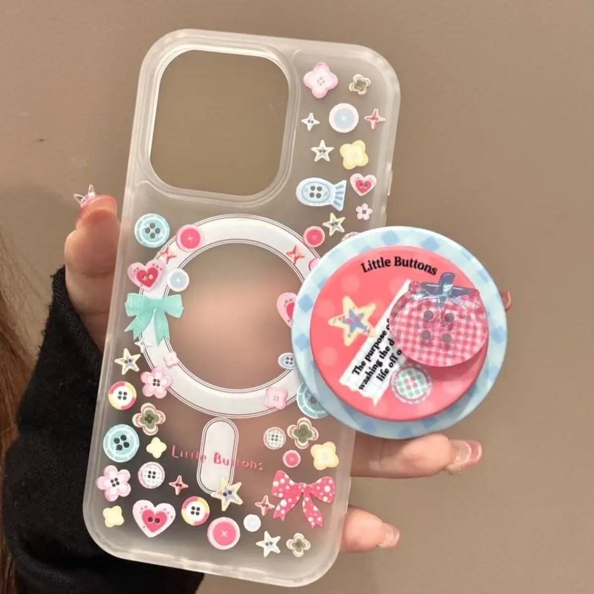 Cute Button Magnetic Phone Grip Stand Universal Foldable Airbag Bracket Holder Anti-Drop Finger Socket Kawaii Cell Phone Decor