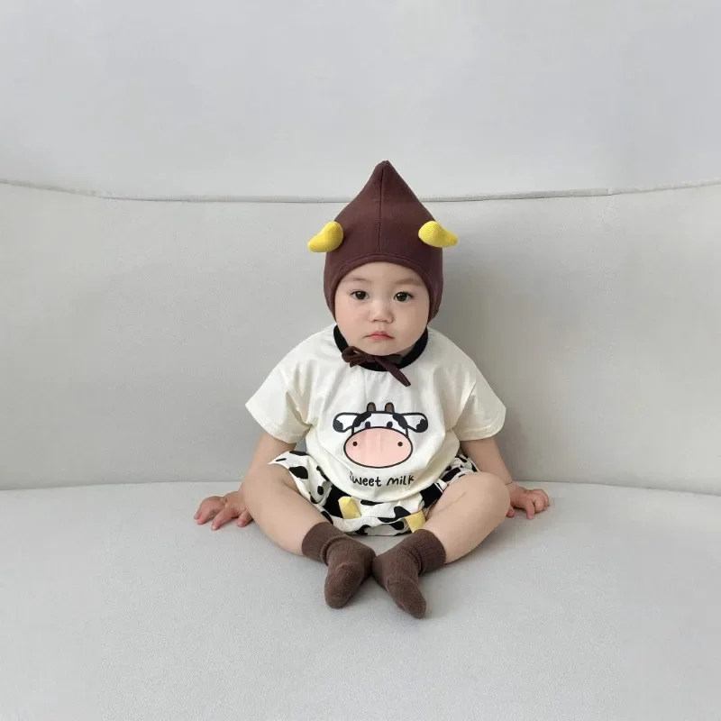 

Korean Baby Outfit 2PCS Cow Print Cotton Soft Breathable Short Sleeve Summer Casual Clothes Adorable Infant Boys Girls Toddler