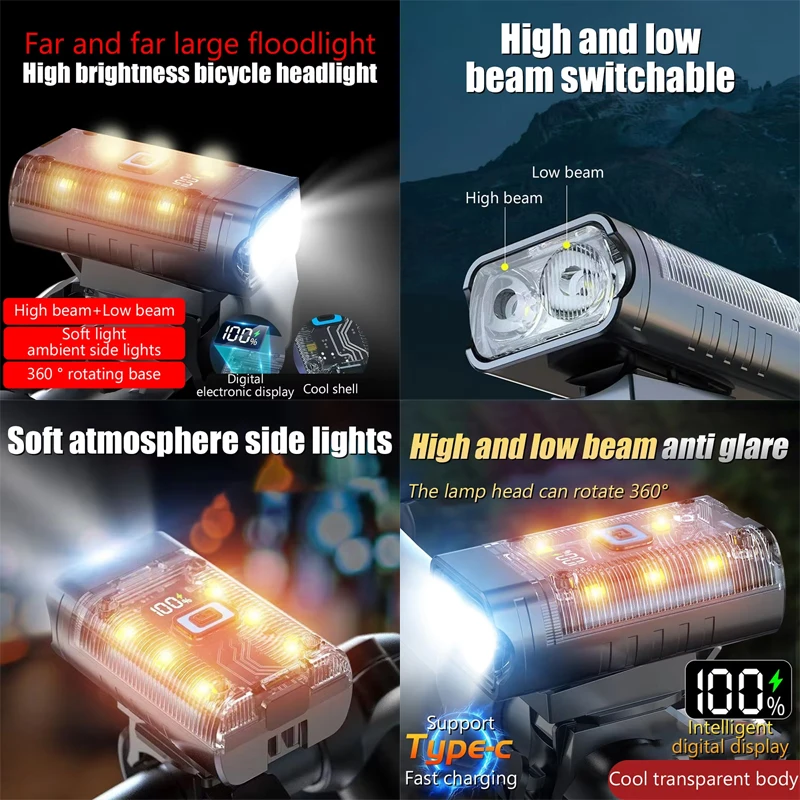 

1PC LED Bicycle Front Light Type-C Rechargeable Bicycle Headlamp Road Bike Front Headlight For Night Riding Cycling Safety