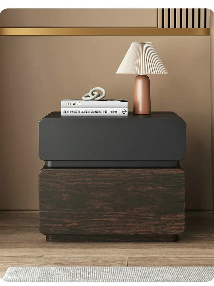 منضدة جديدة من الخشب الصلب الراقية، طاولة بجانب السرير من الجلد المحبب باللون الأسود من خشب الجوز، خزانة تخزين بسيطة وحديثة GN253BY #5