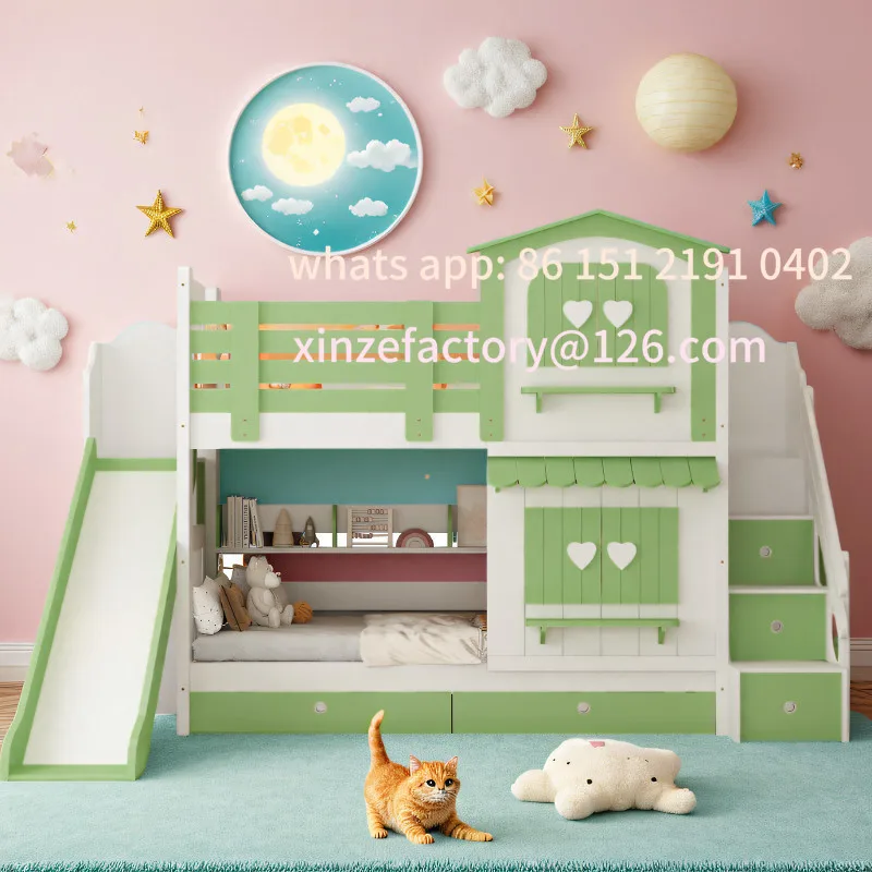 تخصيص فتاة سرير بطابقين طبقتين الوردي الأميرة الرياح القلعة سرير الشريحة سرير بطابقين متعدد الوظائف