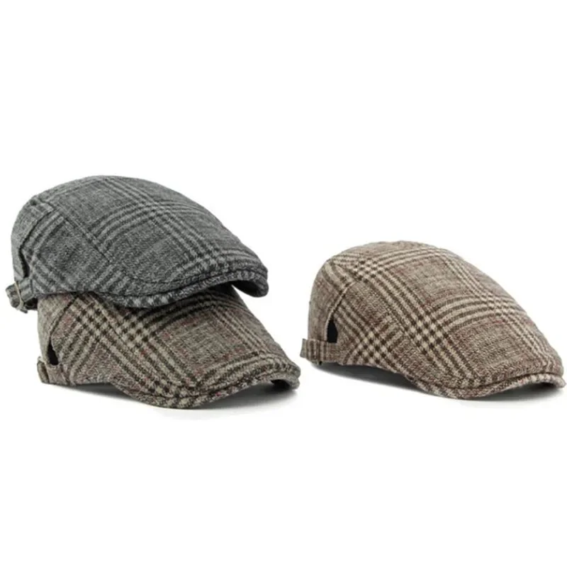 LDSLYJR Autumn and Winter Cotton Plaid Print Newsboy Caps Flat Peaked Cap Men and Women Painter Beret Hats 155