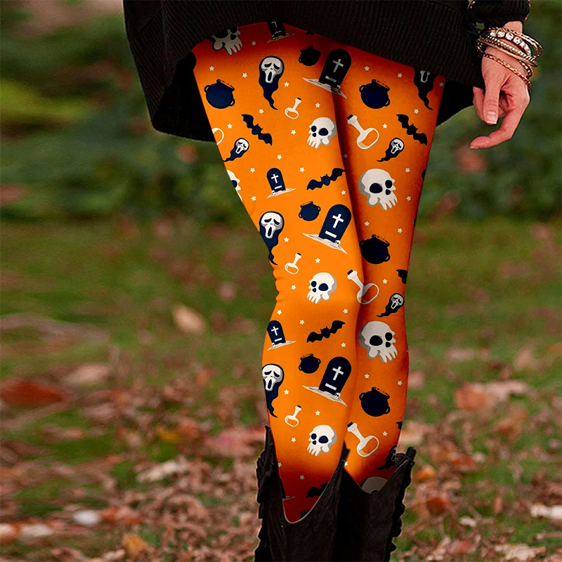 Halloween Bats Skull Head 3D Printed Leggings for women's Autumn Winter Warm Breathable Sports Leggings for women's Party Wear