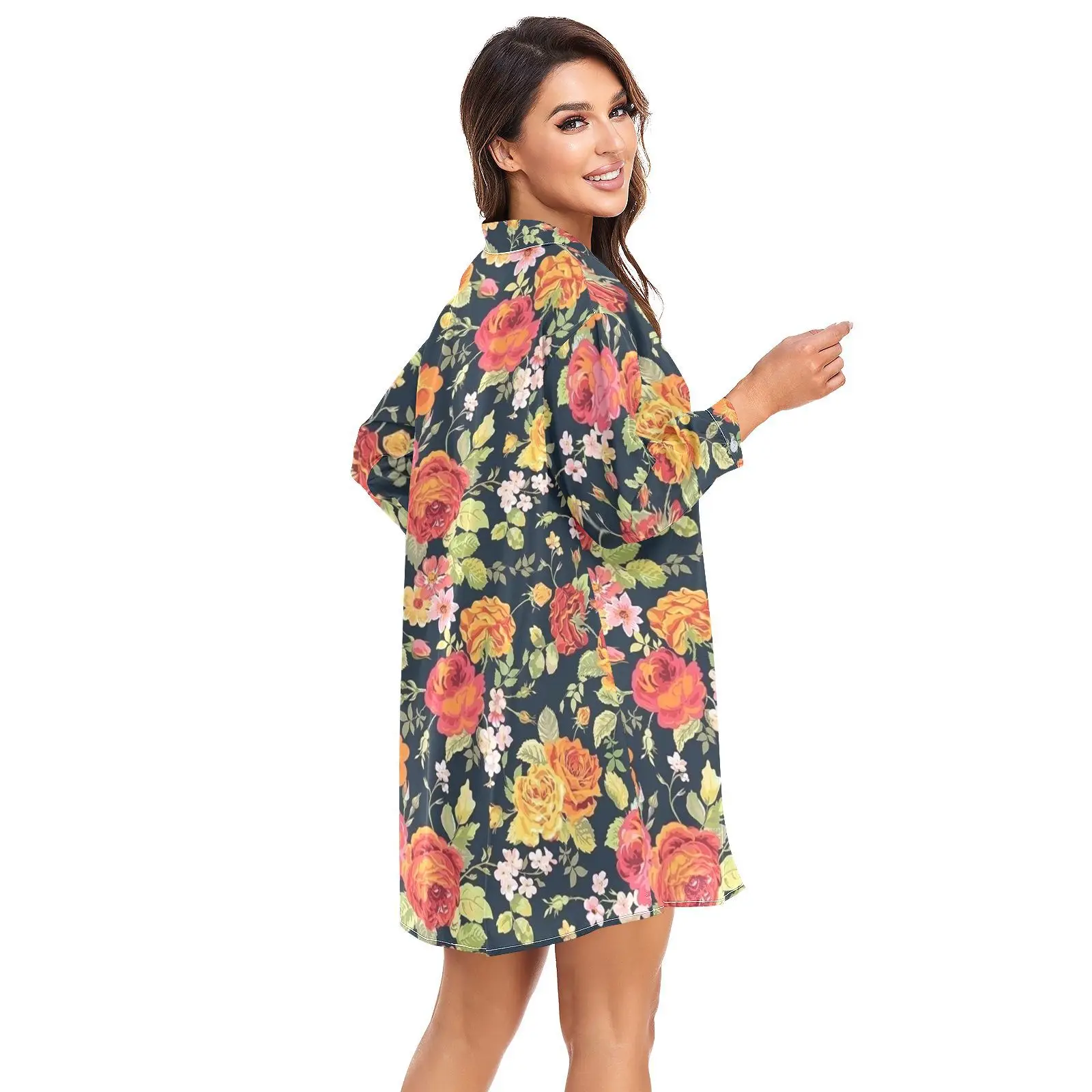 Bikini Cover Up Women Beach Shirts Flower printing Swimsuit Cape 2024 New Summer Long Sleeve Tunic Swimwear Outfits