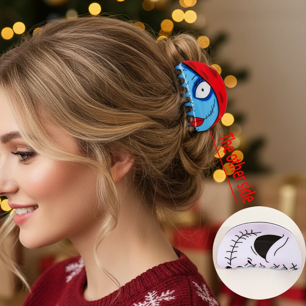 Pinza para el pelo con personaje de dibujos animados de Sally de Disney "El pesadilla antes de Navidad", pinza para el pelo de doble cara, adecuada para Halloween