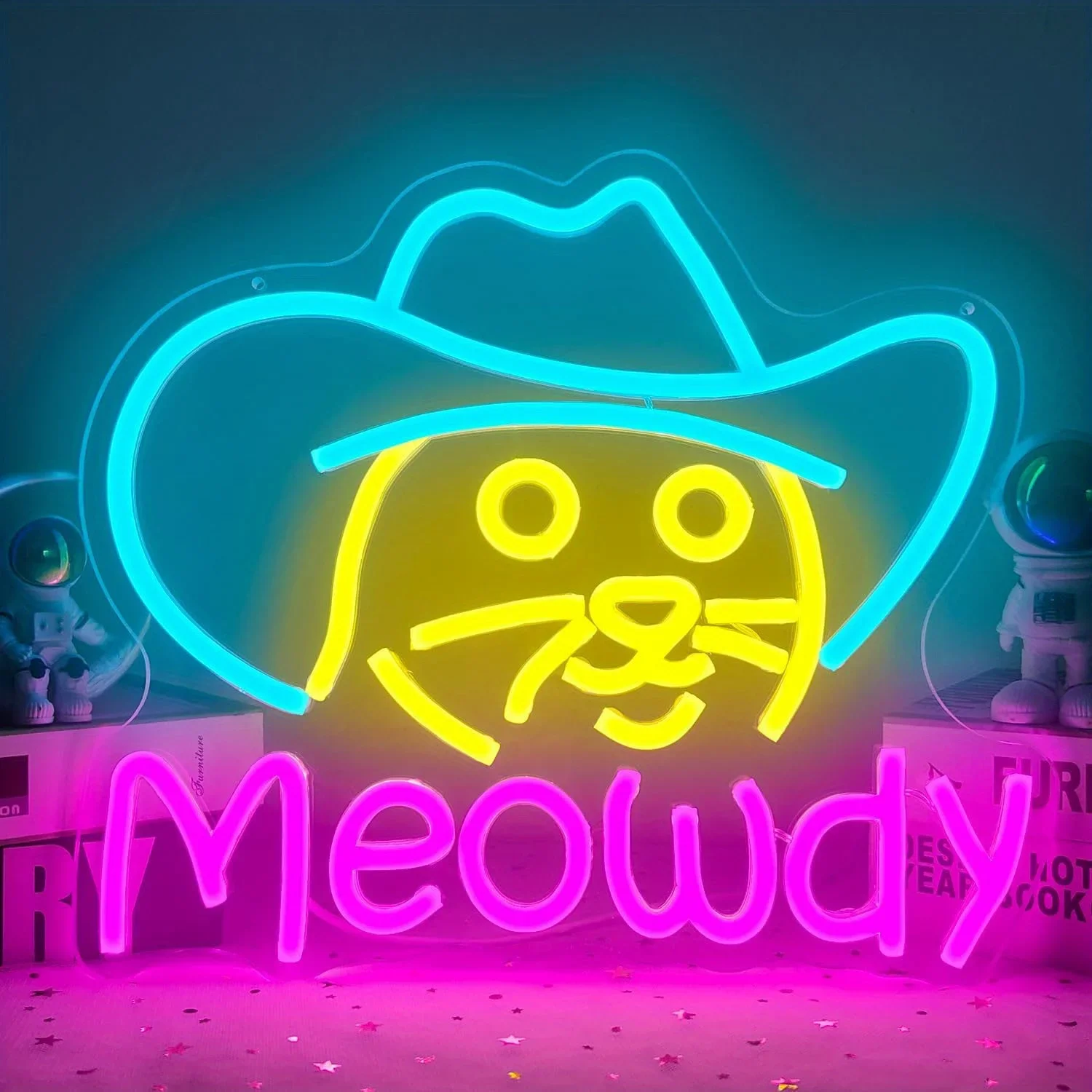 

Led neon signs for Home Wall decorations Home Lights Decorative neon signs, Cowboy Cat neon Signs Meow's Cowboy Hat Light Decor