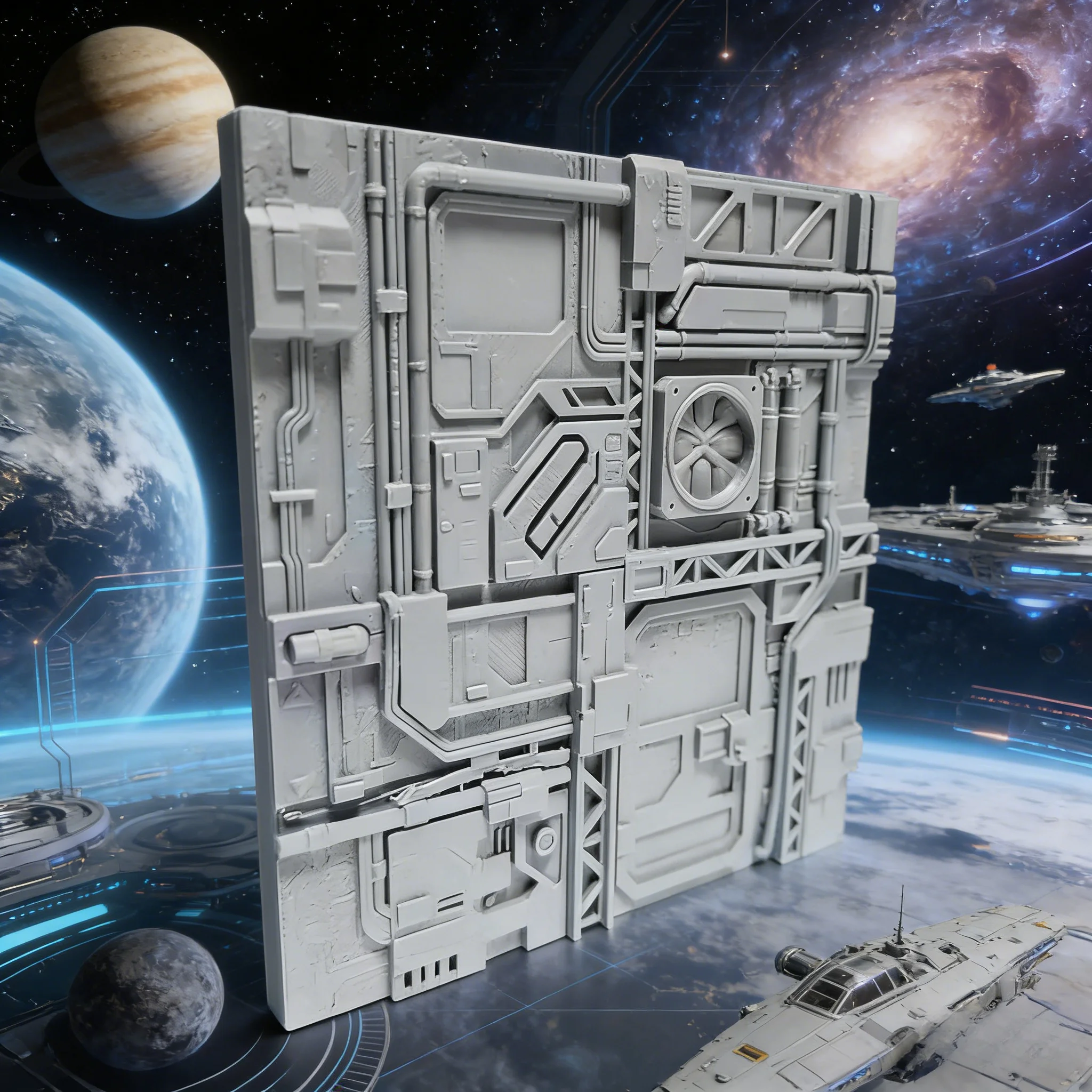 Sci-Fi Spaceship Wall Panel Model - Industrial Futuristic Station Tile, Cyberpunk Diorama Base for Miniature Scenery