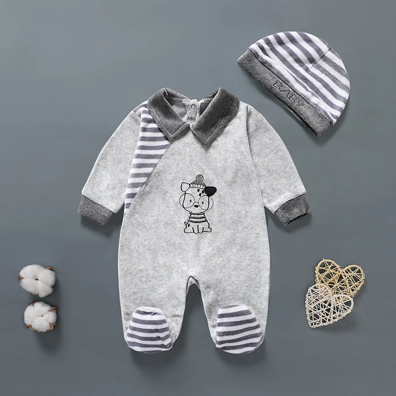 Newborn Baby Clothes 0 12Months One-pieces Romper Baby Girl Clothes Toddler boy Clothes One Piece Covered Cartoon Pattern Velvet