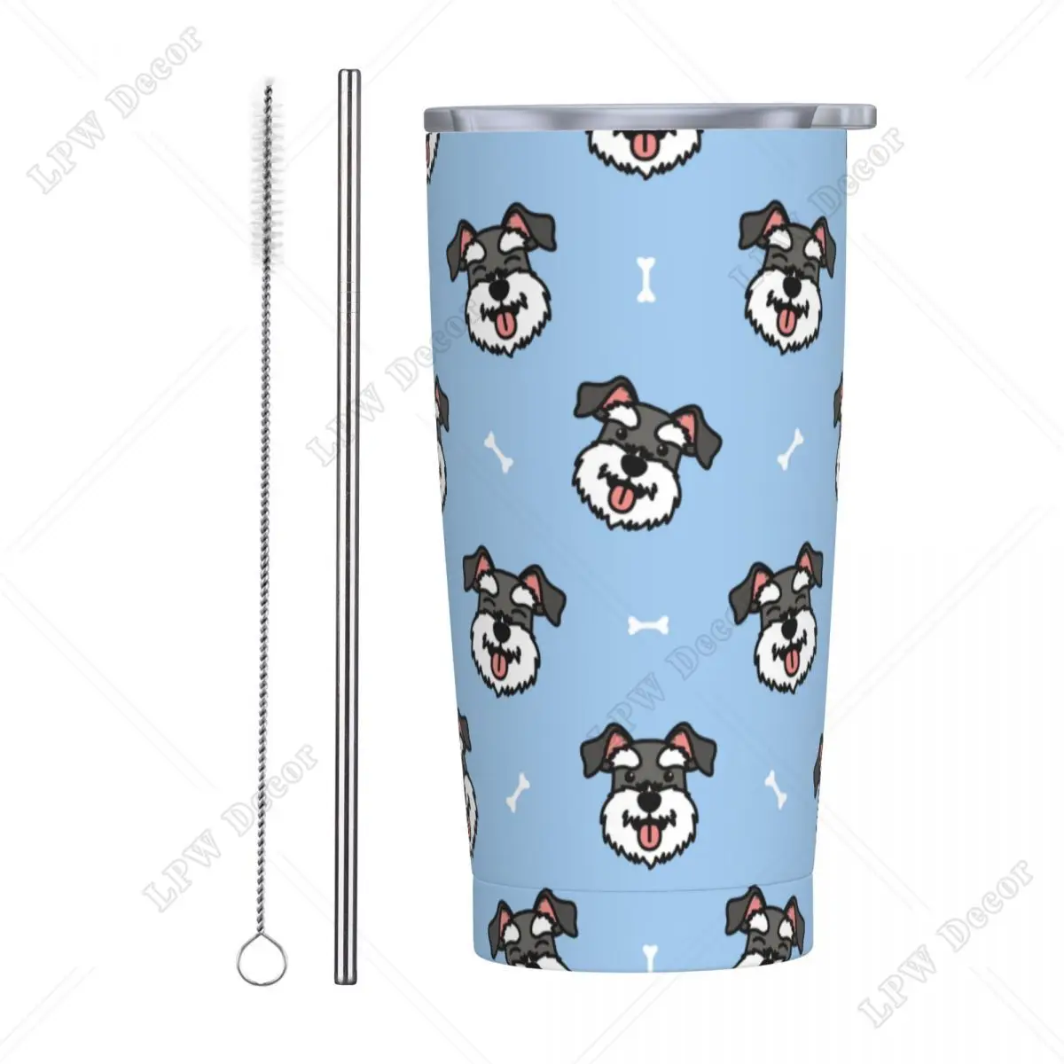 Niedlicher Schnauzer Hund 20 oz Becher Tier vakuum isolierte Reise kaffeetasse mit Deckel und Stroh Edelstahl Smoothie Tee becher