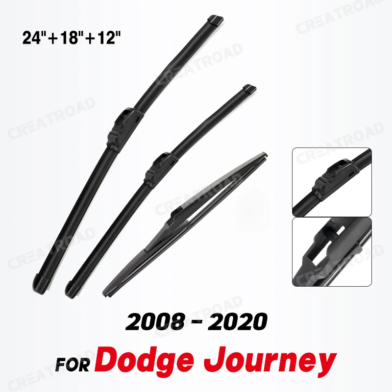 Wiper Front & Rear Wiper Blades Set Kit For Dodge Journey 2008 - 2020 Windshield Windscreen Window Car Brushes 24\