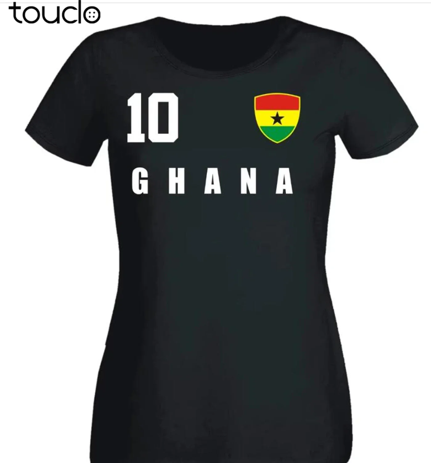 Ghana Damen T-Shirt Schwarz Trikot Team Nr All 10 Fubball Sporter Footballer Soccer Fashion Women's Cotton Slim Shirts