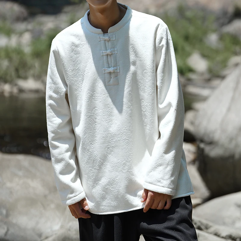 

Thiened Long Sve Men's T-irt Fce Lined Base Layer Sweatirt Winter Warm Ethnic Sle Retro Faion Casual Wear