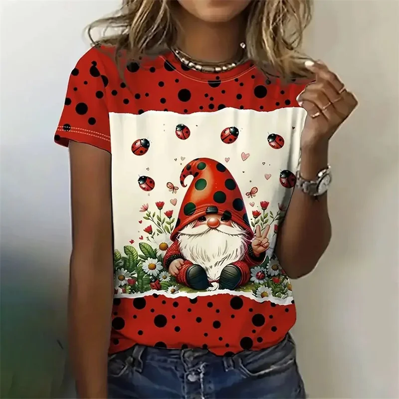 Sweet Cartoon Girls T-Shirt Fashion Christmas Snowman Print O-Neck Women's Tops Short Sleeve Sports T-Shirts Streetwear New 2024