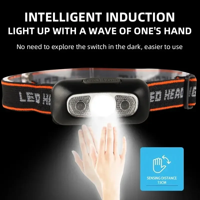 Hand Motion Sensor Mini Headlamp USB Rechargeable LED Induction Headlight Outdoor Camping Fishing Light Waterproof Head Lamp