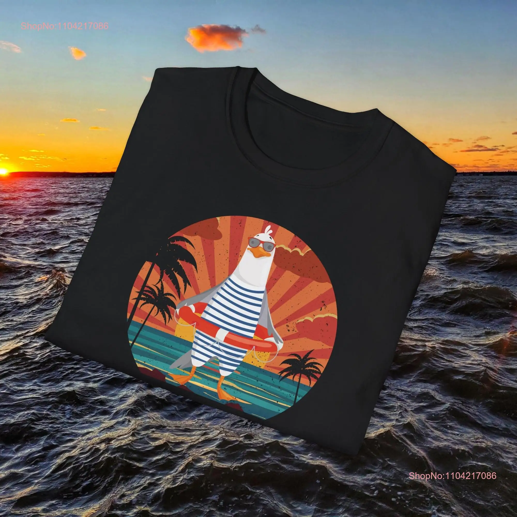 Seagull with sunglasses at the beach enjoying beautiful weather T Shirt bird long or short sleeves