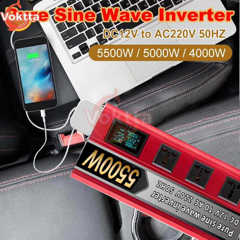 Inverter 12V 220V Pure Sine Wave Inverter 5500W 5000W 4000W Car Solar Power Inverter DC 12v To AC 220V Voltage Converter