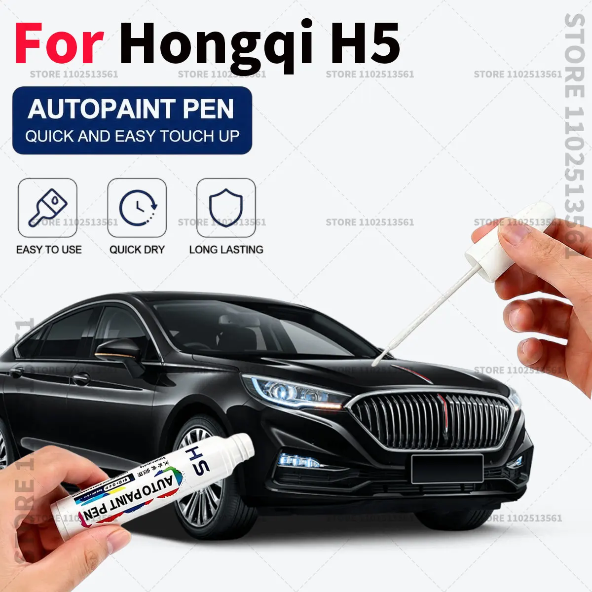 Automotive Touch Up Paint Pen Car Paint Scratch Remover Quick Dry Repair Brush for Vehicle Paint For 2018-2025 Hongqi H5 White