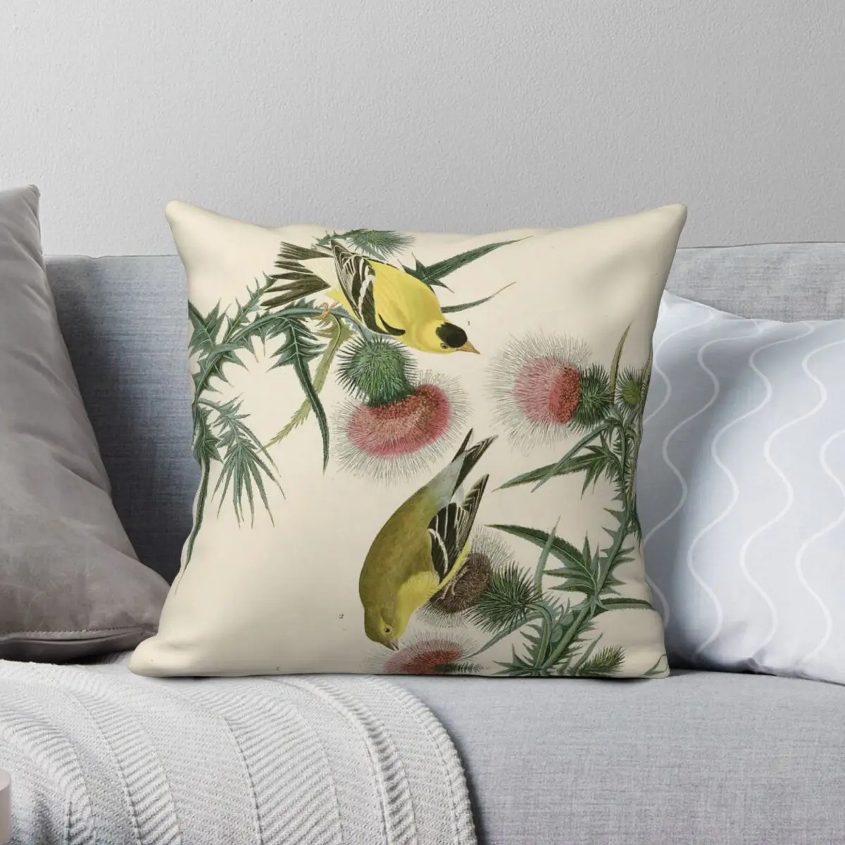 American Goldfinch John Audubon Square Pillowcase Polyester Linen Velvet Creative Zip Pillow Case Sofa Seater Cushion Cover