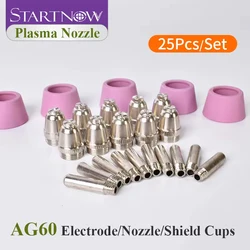 Startnow Plasma AG60 25PCS Nozzle Caliber 1.3 Electrode Shield Cups Kits  SG55 WSD60 For Plasma CNC Cutters Consumables