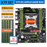 X79 motherboard lga2011 kit xeon e5 2690 v2 processor 64GB(4*16GB) 1600MHz ddr3 memory X79 placa mae four channel combo Nvme m.2