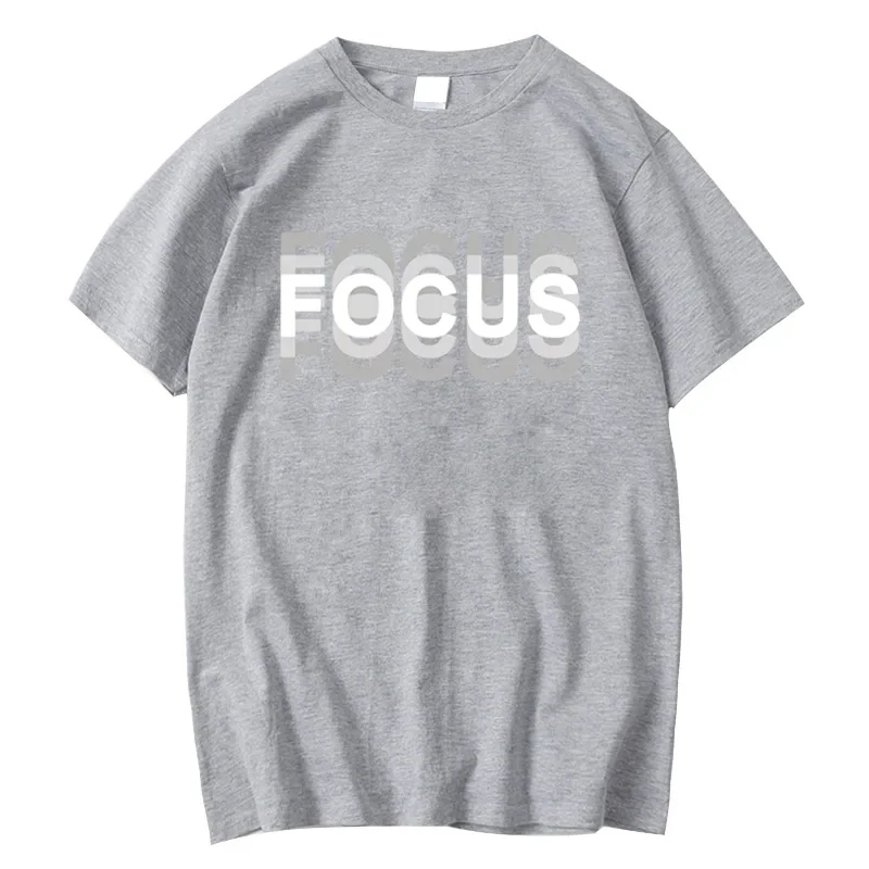 Summer Men's Cotton Blend High Quality Casual Sports Loose Oversized Funny Focus Print Round Neck Short Sleeved T-shirt Tops