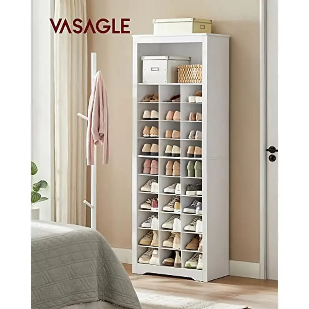 Shoe Storage Organizer 10 Tier Shoe Cabinet Holds 30 Pairs Space-Saving Stylish Design White