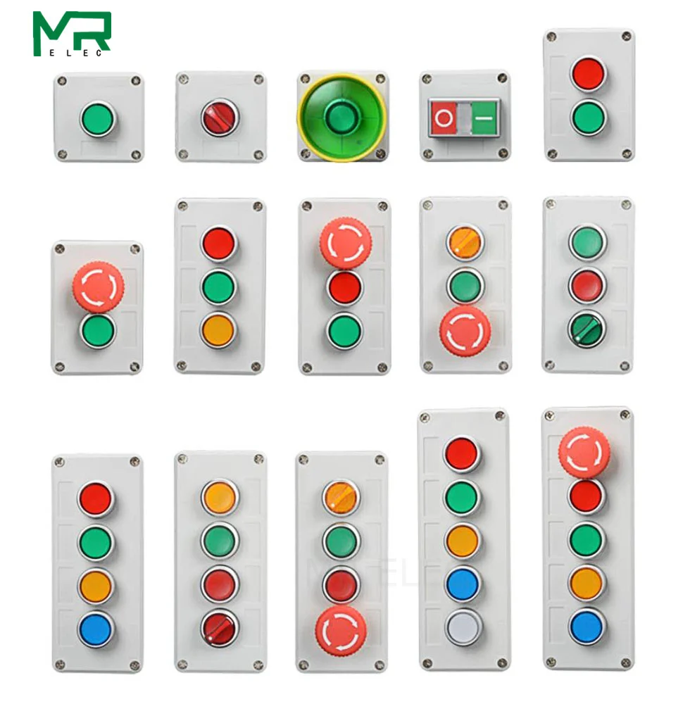 Control box with light button switch 24V / 220V with emergency stop button self reset industrial switch waterproof box