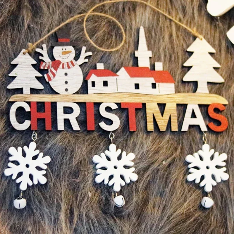 2024 Wooden Christmas Door Hanging Oranments Wall Xmas Dec Merry Christmas Decor for Home Happy New Year Naviidad Door Pendants