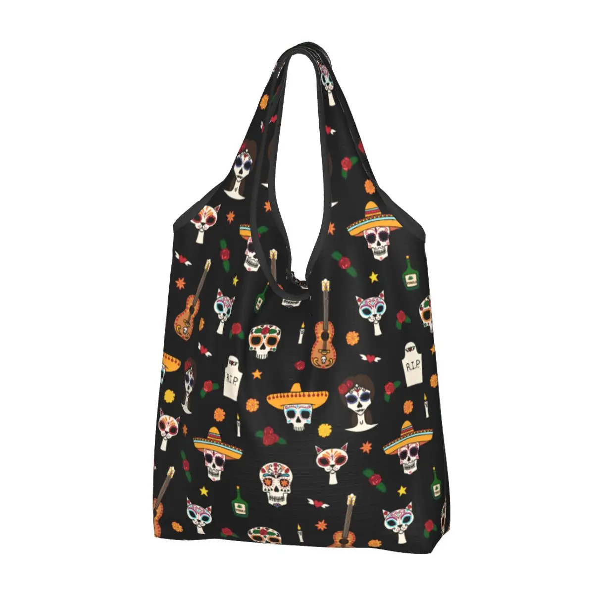 Day Of The Dead Mexican Sugar Skull Shopping Bag for Groceries Foldable Mexico Dia De Muertas Calavera Grocery Bags Tote Bags