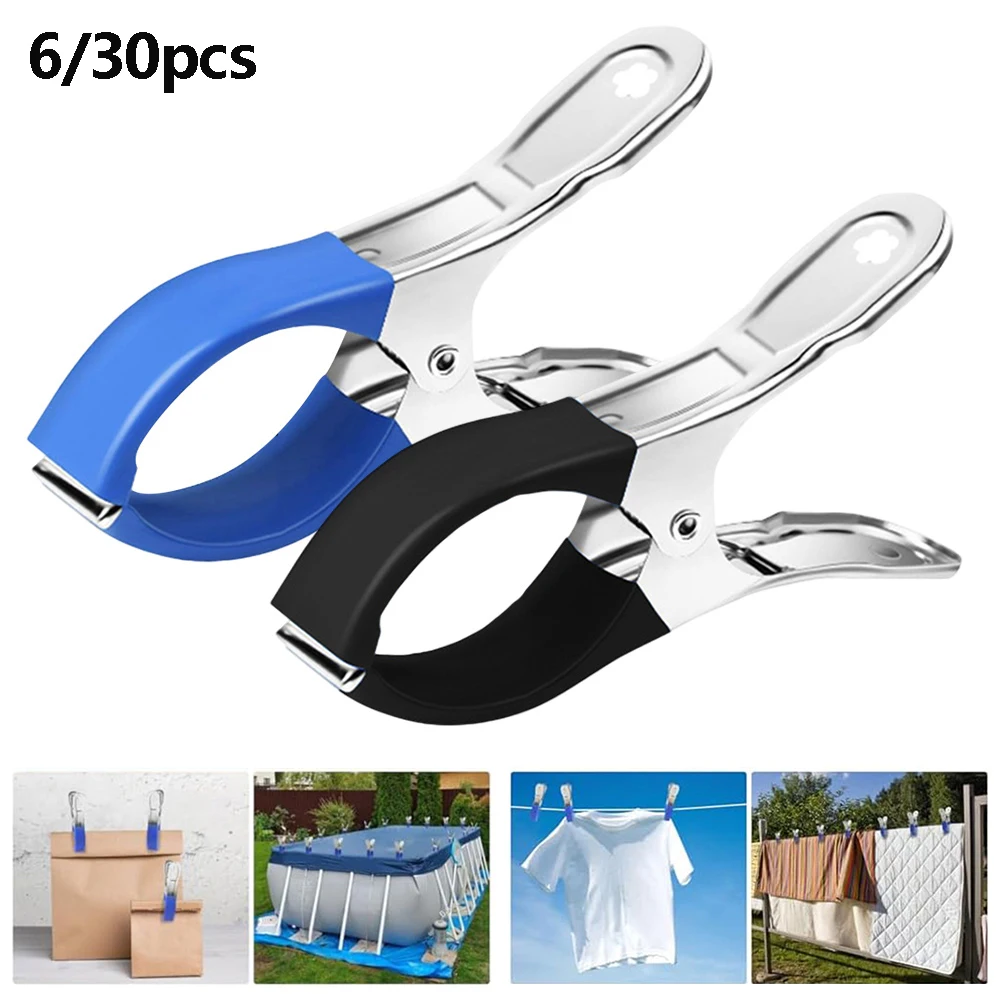6/30PCS Stainless Steel Pool Cover Clips Heavy Duty Windproof Spring Clips For Drying Clothes Sealing Snack Multifunction Clip