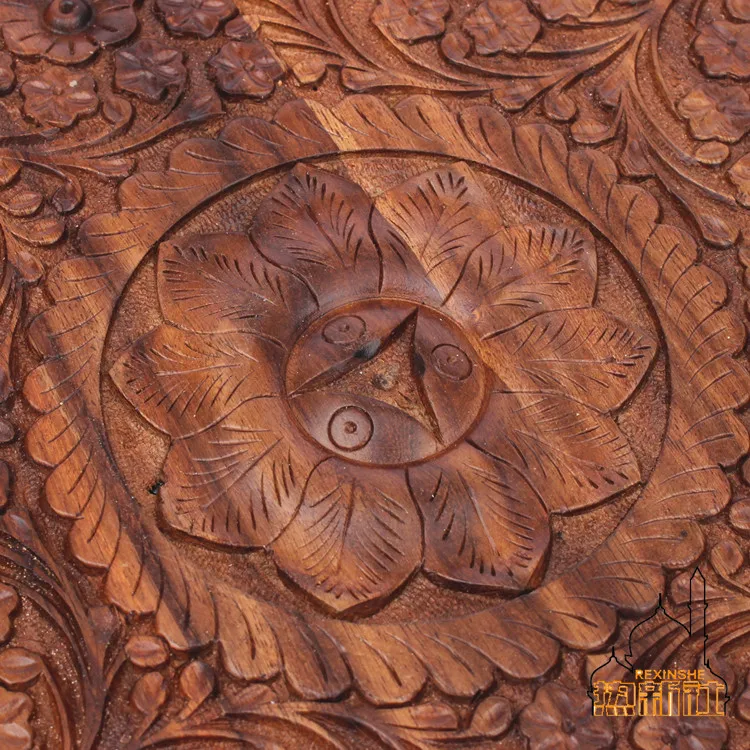 Wood carving table, antique solid wood hand-carved pattern coffee table coffee table small table