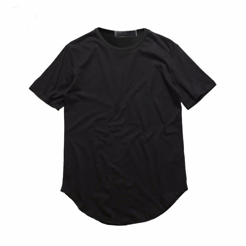 Casual Solid Black White Cotton Slim Short Sleeve O Neck Long Style T-Shirt Tee Tops T Shirts Clothing For Men Male