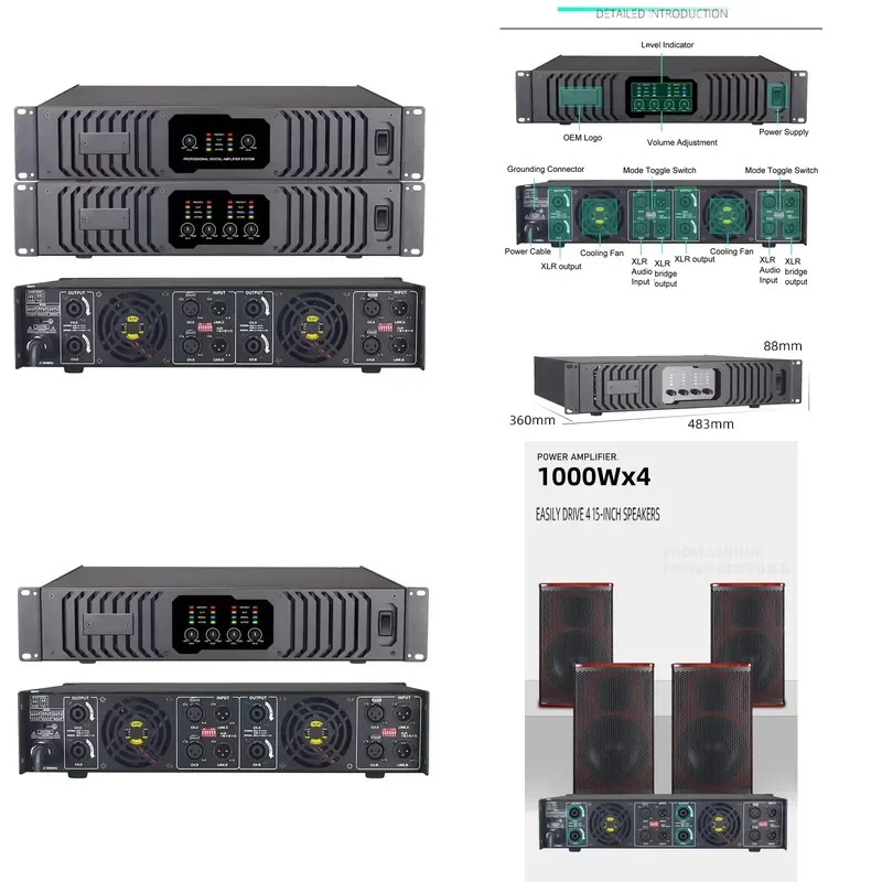 for TopYun AX-4600 Professional Power Amplifier 2/4 Channel 600W*4 Audio Stereo Amp 1.5U