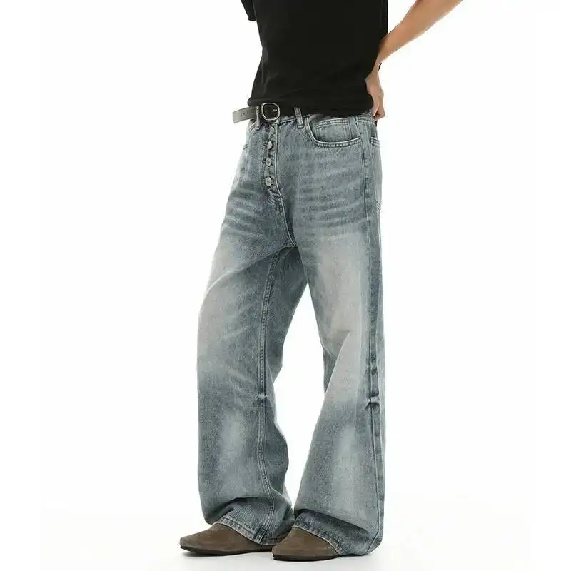 LUZHEN Vintage Original Gradient Washed 2026 Style Straight Jeans New Men's Fashion Handsome Single Buttoned Denim Pants JY8096