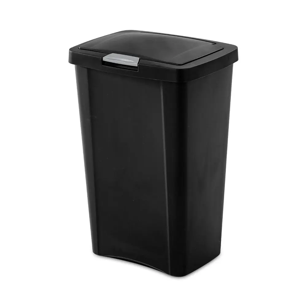 

13 Gallon TouchTop Narrow Plastic Wastebasket with Secure Titanium or Kitchen, Bathroom, and Oice Use, Black (16 Pack)