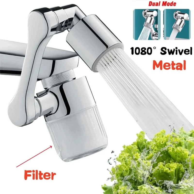 New Universal Kitchen Faucet Extender with Filter 2 Modes All Metal Swivel Bubbler Nozzle 1080° Rotate Filtered Faucet Extension