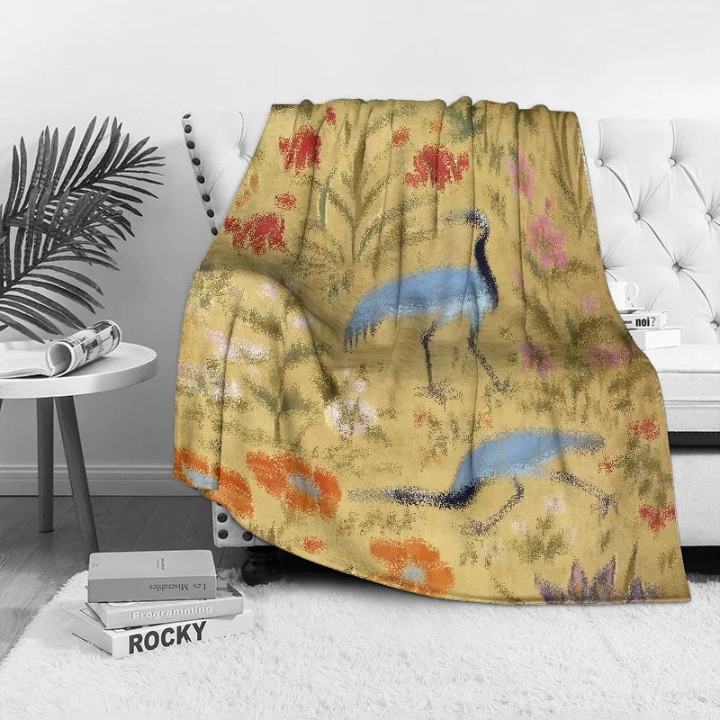 خمر النمط الصيني كرين الأزهار طباعة الصوف بطانية لينة الدافئة رمي غطاء أريكة تتحول لسرير هدية