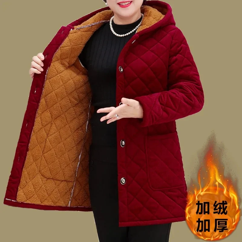 Madre abbigliamento cappotto di cotone 2023 autunno inverno peluche parka caldo lungo cappotto imbottito con cappuccio giacca imbottita in cotone da donna Outwear nuovo