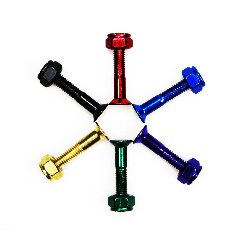 8PCS Geele Four Wheel Skateboard Land Surfboard Bridge Nails Screw Nut Electroplating Color Bridge Nails