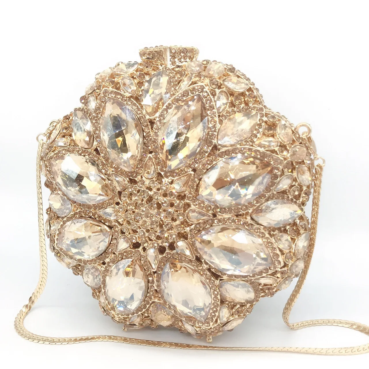 

Diamond-encrusted Dinner Bag Hollow Metal Hard Box Diamond Banquet Dress Handlebar Women's Chain Bag Trendy Snap Closure Handbag